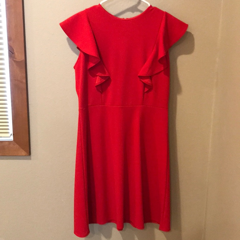 Red Flutter Ruffle Sleeve Dress